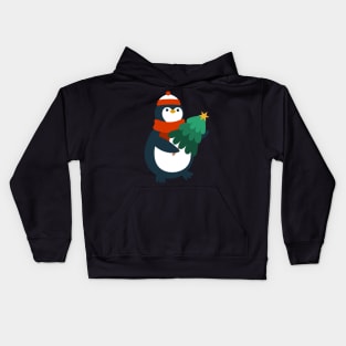 Penguin with Christmas tree Kids Hoodie